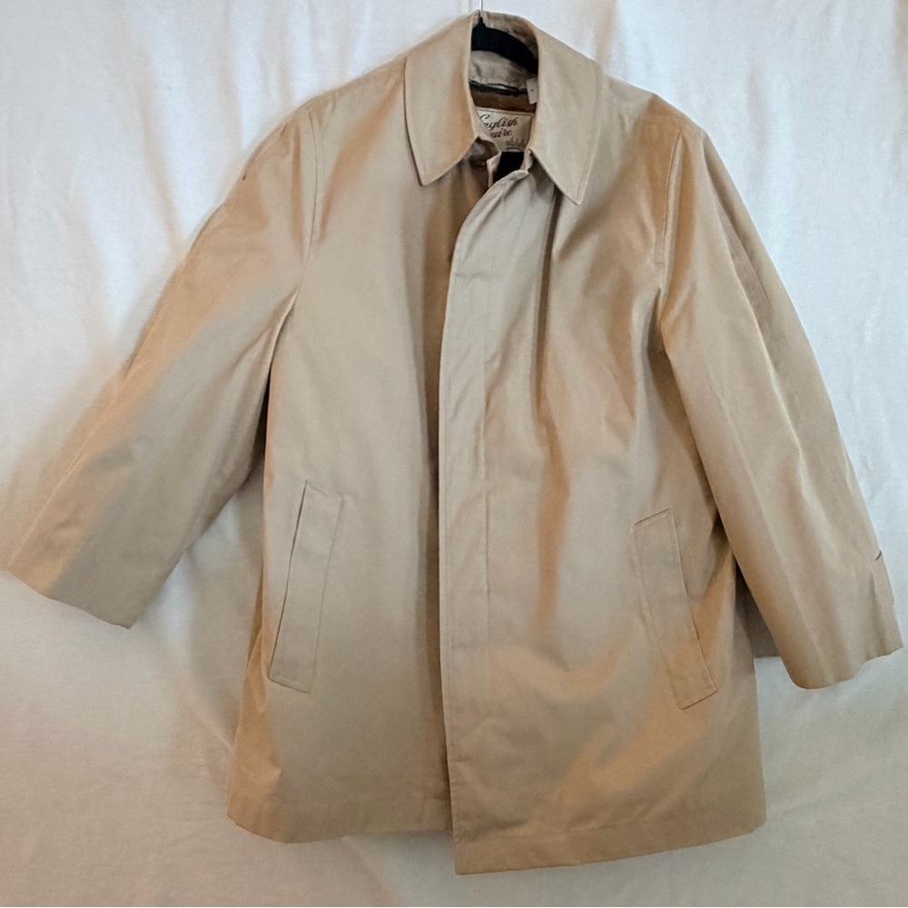 Vintage English Squire Khaki Coat USA Made Lined Trench Car Coat Men’s 42 Short